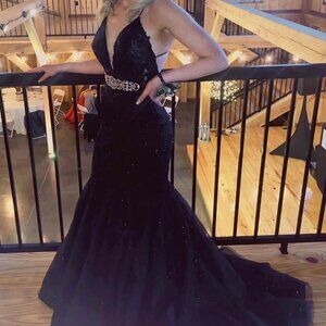 Morilee Madeline Gardner Black Mermaid Prom Dress Sz 4 Beaded Sparkle